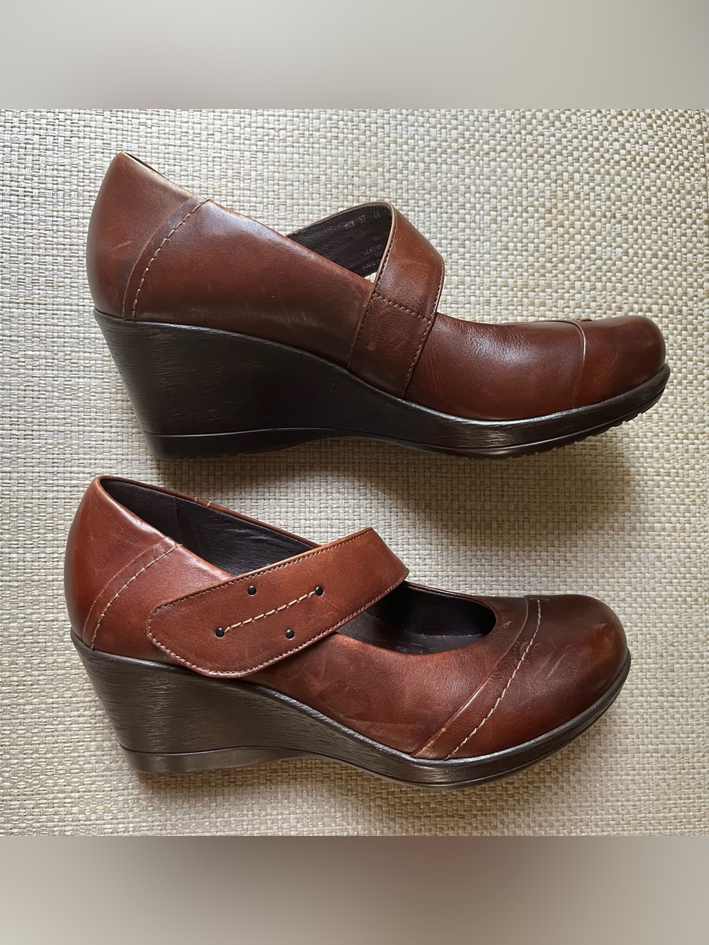 Dansko Brown Leather Wedge Mary Jane’s - Picture 2 of 3